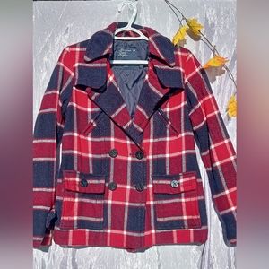 Womens Juniors Small Coat American Eagle wool plaid peacoat/Jacket